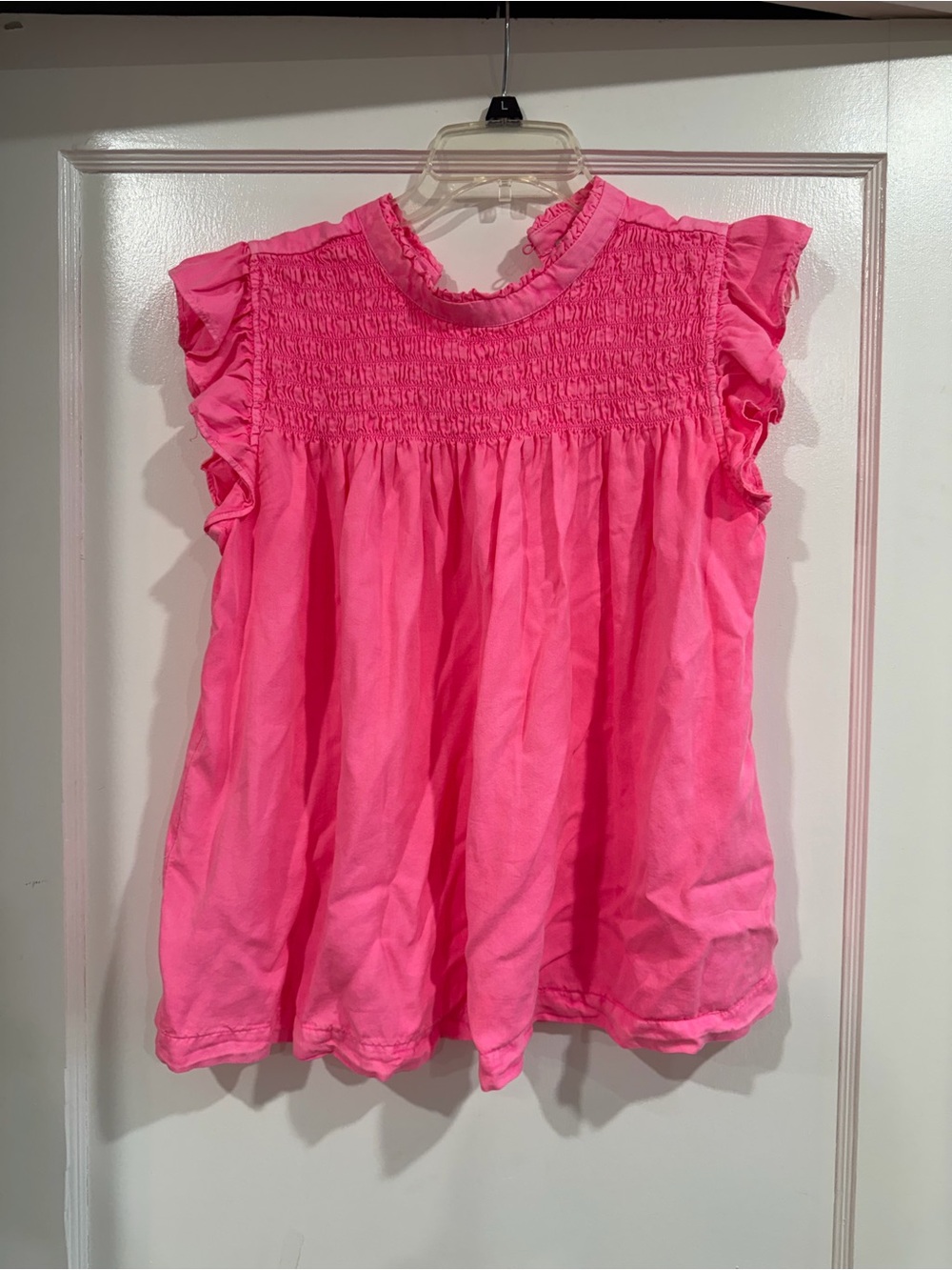 crown & ivy Bright Pink Smocked Ruffle Sleeve Blouse